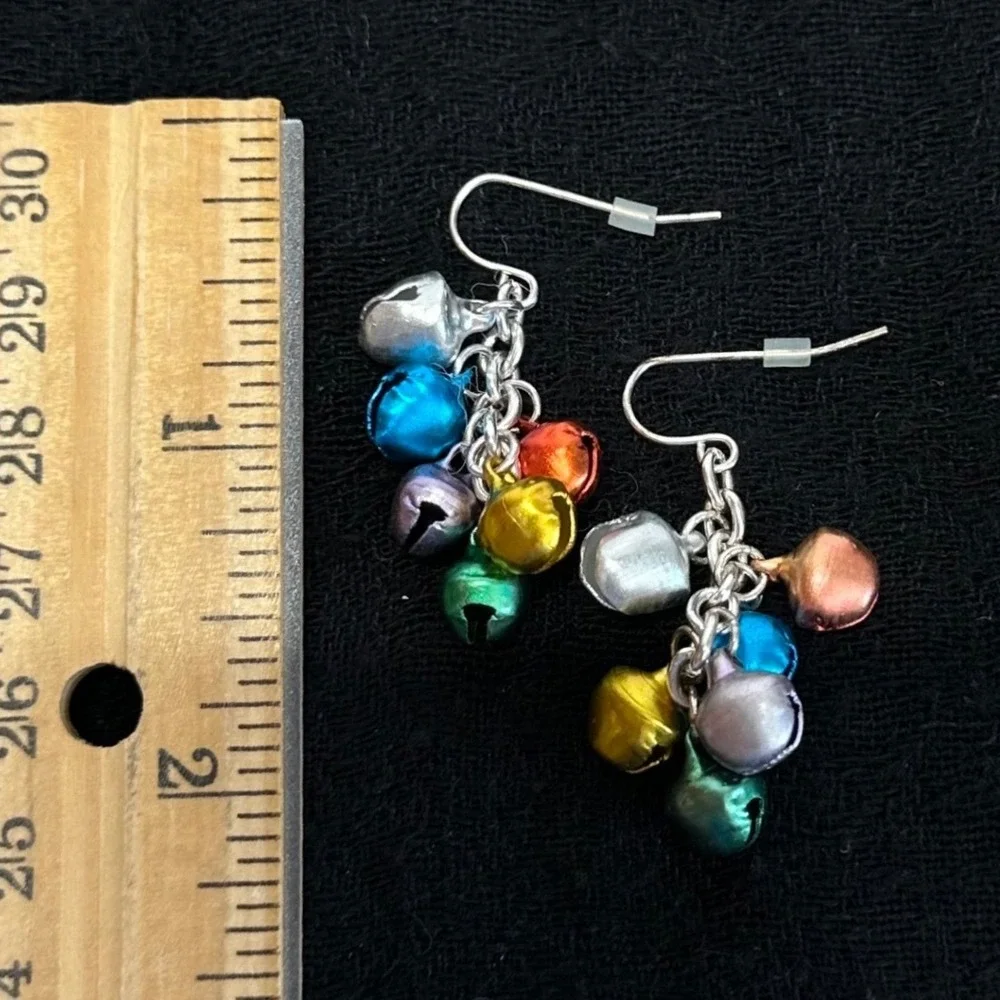 Multicolor Jingle Bell Earrings Festive Christmas‎ Dangle Jewelry Cute